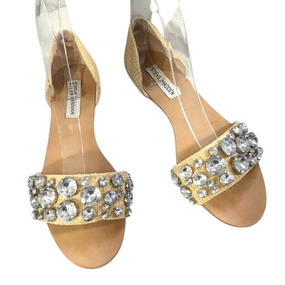 Steve Madden Gold Crystal Embellished Flat Sandals